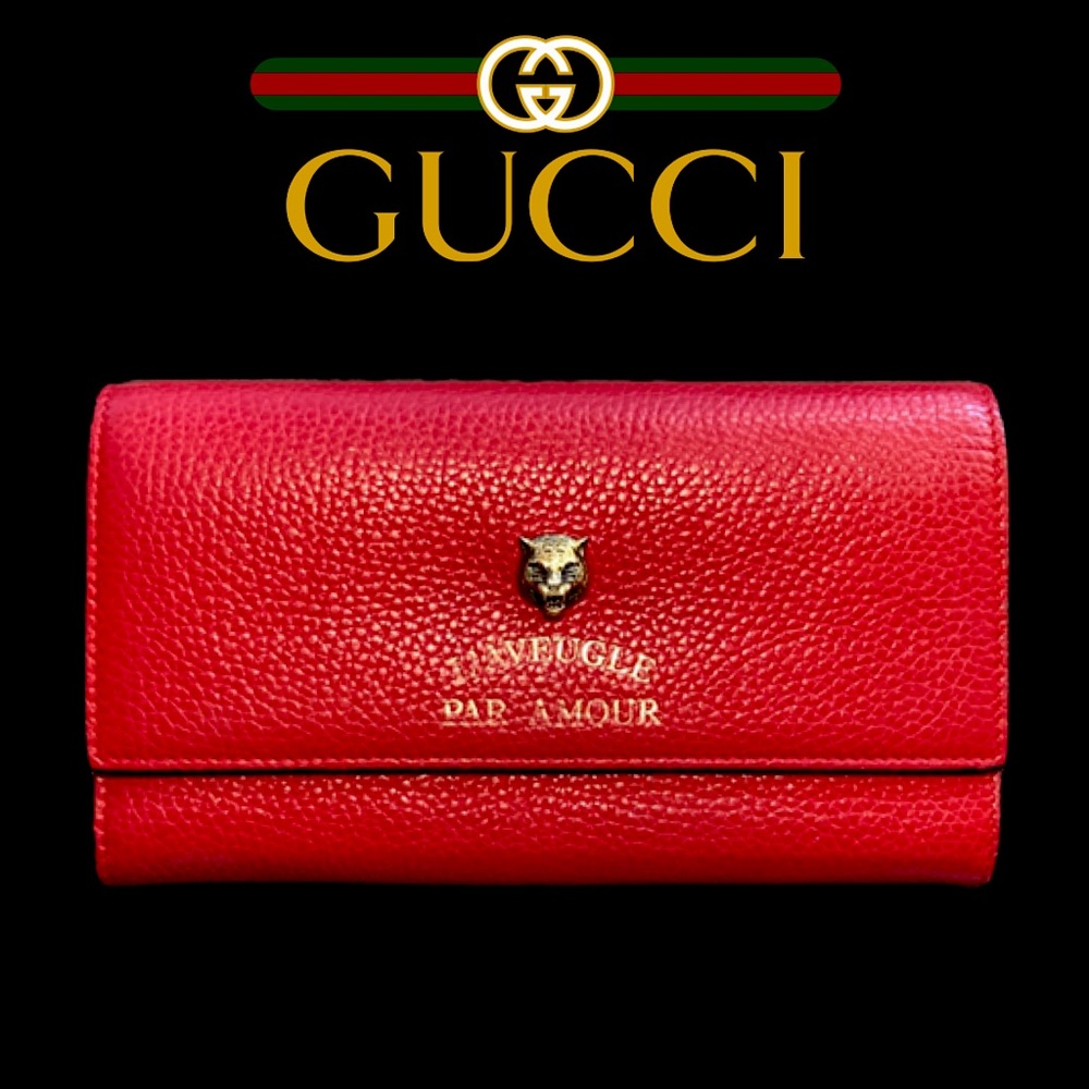 Gucci Red Animalier Continental Wallet
